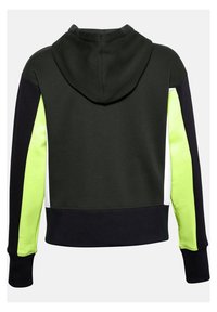 Sudadera con capucha en negro y amarillo neón. Presenta un diseño a bloques de color con tejido texturizado y puños acanalados. Corte suave y casual.