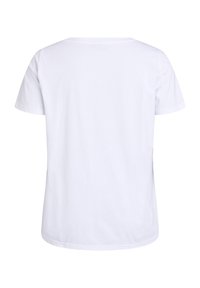White cotton t-shirt with a round neck and short sleeves, featuring a smooth texture and a simple, classic cut. No graphics or patterns.