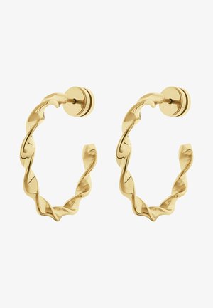 Boucles d'oreilles en or torsadées avec une finition polie. Chaque boucle d'oreille présente une forme circulaire et un design en spirale texturé.
