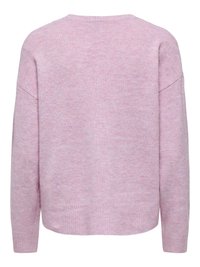 Pull en maille violet clair à manches longues, poignets côtelés, ourlet et encolure ronde, présenté de dos sur fond blanc.