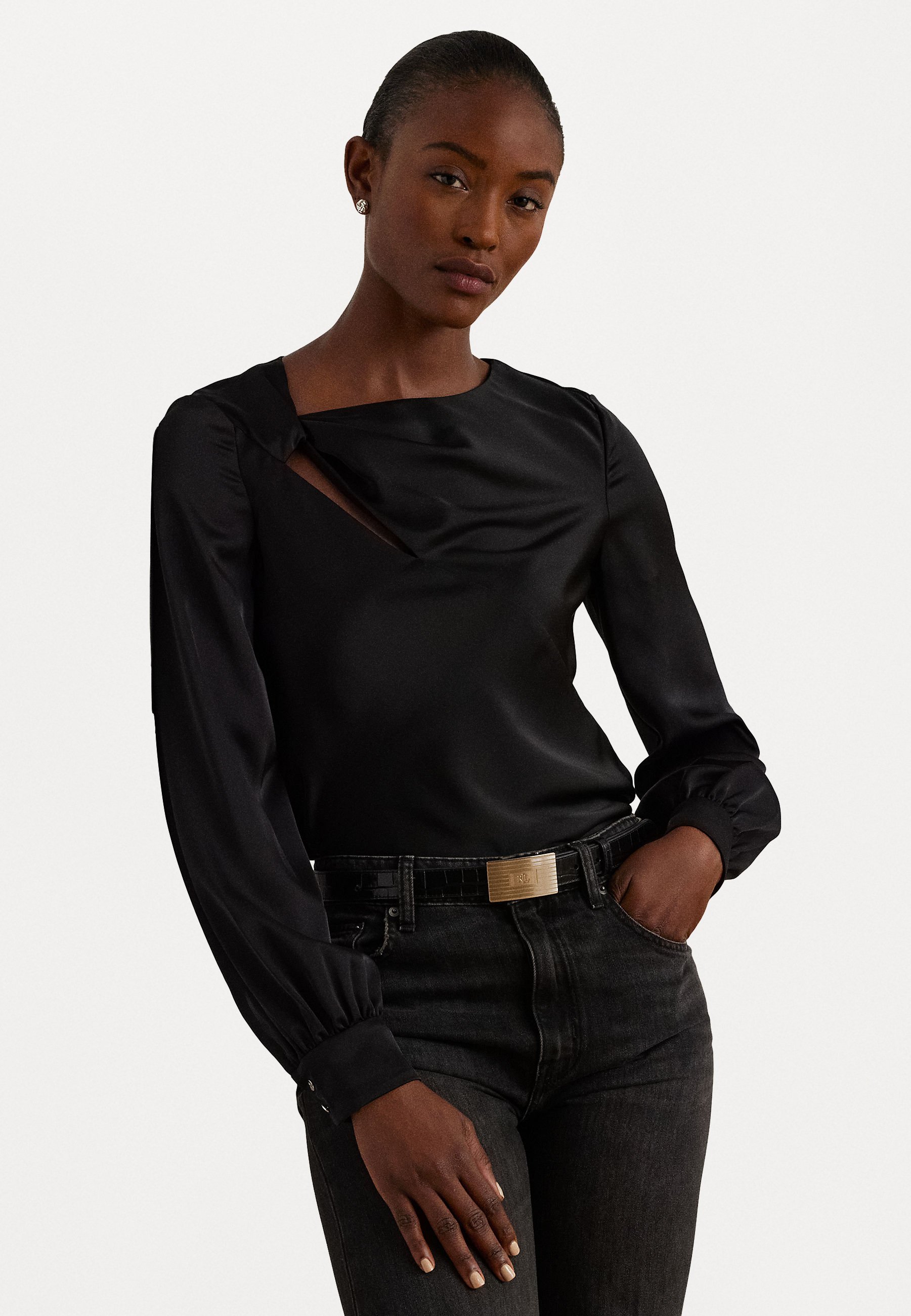Lauren Ralph Lauren CUTOUT SATIN CHARMEUSE BLOUSE - Blouse - black