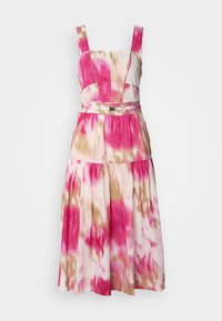 SQUARE NECK BELTED MIDI DRESS - Vestito casual - pink/white