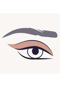 Stiliserad illustration av ett öga med ett ljusbrunt ögonlock, mörk iris och en grå ögonbryn mot en blek bakgrund. Släta, rena linjer.