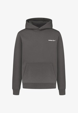 Grauer Hoodie aus weichem Stoff, mit einer Fronttasche, gerippten Bündchen und Saum sowie einem dezenten weißen "Smilodox Sport"-Logo auf der Brust.