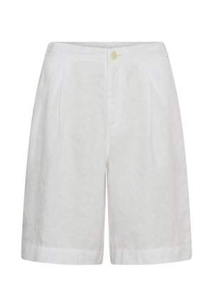 Witte linnen shorts met een hoge taille tot op de knie, voorzien van een sluiting met knopen aan de voorkant en een gestikte zoom.