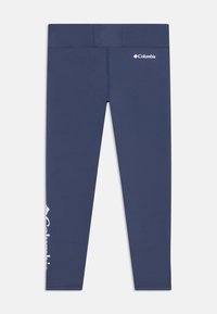 Marine leggings van rekbare stof met een gladde textuur. Voorzien van een brede tailleband en het witte Columbia-logo op het linkerpootje.