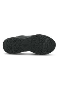 Sola di scarpa sportiva nera con un motivo di battistrada testurizzato per una buona aderenza, realizzata in gomma con bordi rinforzati per maggiore durata.