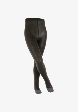 Collant marroni texture con vita a costine e punta rinforzata. Presenta un accento grigio a contrasto su tallone e punta con dettaglio logo rosso.