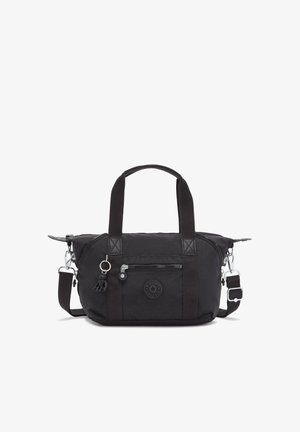 Sort nylon håndtaske med dobbelttop-håndtag, aftagelig skulderrem, lynlåslomme foran og logodetalje. Har quiltede accenter og sølvhardware.