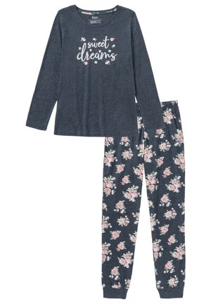 bonprix GEBLÜMTER MIT LANGEN ÄRMELN - Pyjama - blau