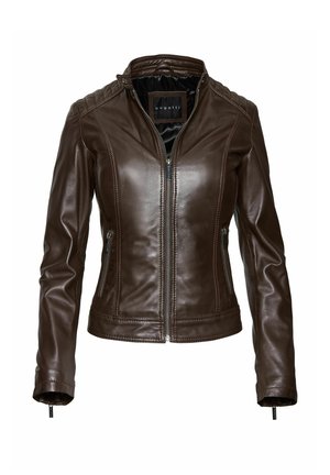 MIT GESTEPPTER SCHULTERPARTIE - Leren jas - dunkelbraun