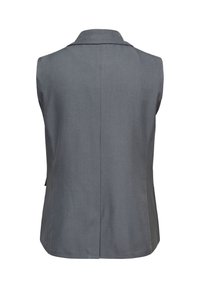 Γκρι blazer χωρίς μανίκια με γιακά notch, εμφανίζεται από πίσω σε λευκό φόντο.