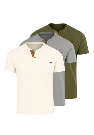 SET OF 3 - T-Shirt basic - grey white olive