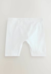 Hvide bomulds shorts med elastisk talje, der har diskrete logo detaljer. Glat tekstur, midt på låret længde og et simpelt design.