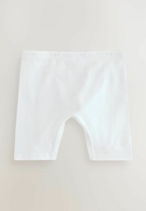 Hvide bomulds shorts med elastisk talje, der har diskrete logo detaljer. Glat tekstur, midt på låret længde og et simpelt design.