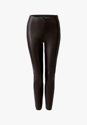 Braune legere Lederleggings aus Kunstleder mit glatter Textur, hohem Bund und passgenauem Design, das bis zu den Knöcheln reicht.