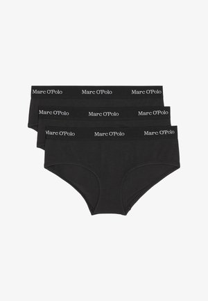 Black cotton panties, three-pack, featuring a soft waistband with "Marc O'Polo" logo. Smooth texture, classic brief design.