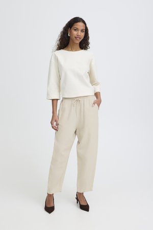 ICHI, IHLINNO AOP BARREL - Pantalon classique - natural ecru