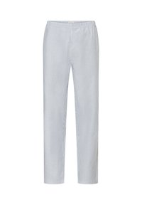 Pantalons de pyjama rayés bleu clair et blanc, en tissu doux, avec une taille élastique et un design à jambe droite.