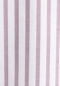 Tessuto a righe con motivi a quadri alternati bianchi solidi e marroni. Texture liscia con una tessitura fine e uniforme.