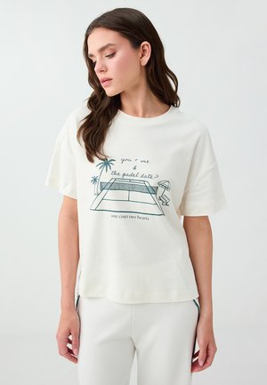 Jimmy Key, CREW-NECK GRAPHIC PRINTED DROP-SHOULDER JERSEYTOP - Print T-shirt - white