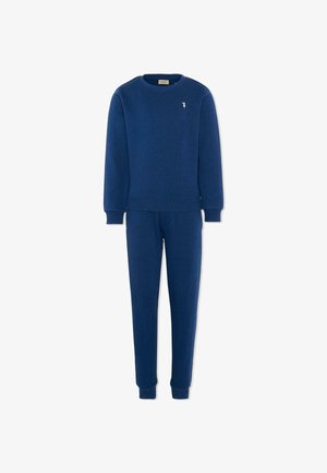 Sweat-shirt bleu marine à manches longues et pantalon de jogging assorti avec des poignets côtelés et un petit logo blanc en forme d'oiseau sur la poitrine.