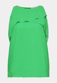 Blusa verde con un design a strati di ricami sul colletto, realizzata in un tessuto leggero con una texture liscia.