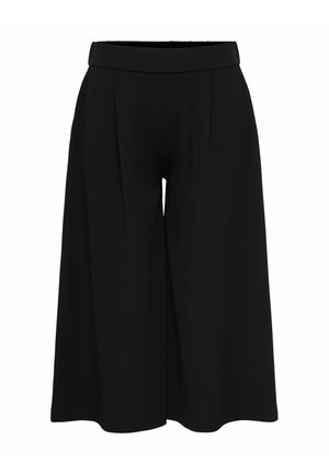 Bredbenede sorte culottebukser med høj talje og knælængde, vist mod en hvid baggrund.