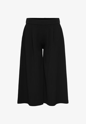 Svarte culotte-bukser med vide bein, høy midje og knelengde, vist mot hvit bakgrunn.