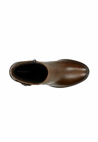Stivaletto in pelle marrone con finitura liscia, dettaglio con cerniera e punta rotonda. Progettato per il comfort con una morbida fodera interna.