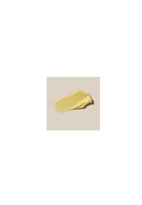 Échantillon de produit cosmétique crémeux de couleur jaune sur un fond beige clair, texture lisse avec un léger éclat, forme irrégulière.