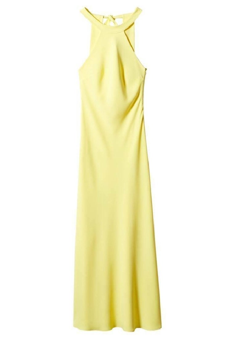 mango halterneck satin midi dress in yellow MANGO - Satin halter neck dress pastel yellow