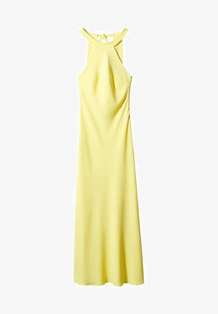 mango halterneck satin midi dress in yellow MANGO - Satin halter neck dress pastel yellow