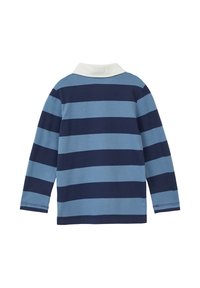 Polo met lange mouwen in afwisselend lichtblauw en marineblauw gestreept, met een witte kraag en van zachte katoen.