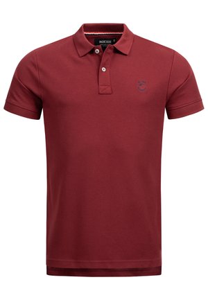 Maroon polo shirt made of cotton, featuring a two-button placket, short sleeves, and an embroidered logo on the left chest.