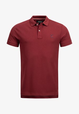 Polo shirt bordeaux in cotone, con colletto a due bottoni, maniche corte e logo ricamato sul lato sinistro del petto.