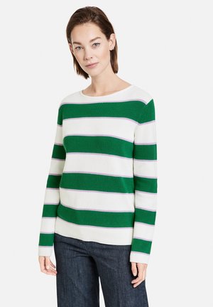 LANGARM RUNDHALS MIT STREIFEN - Jumper - grün ecru weiss ringel