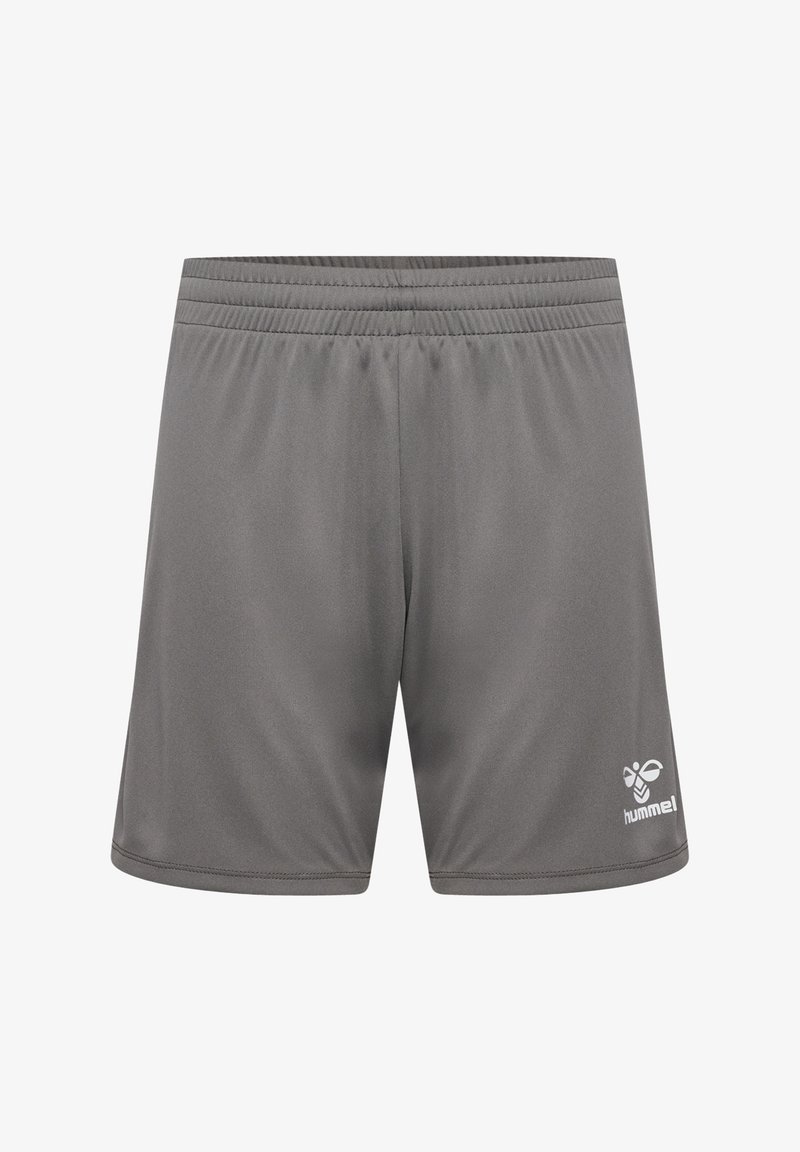 Grå sportshorts gjorda av ett mjukt och lätt material. Har en elastisk midja och en liten vit logotyp på nedre högra sidan.