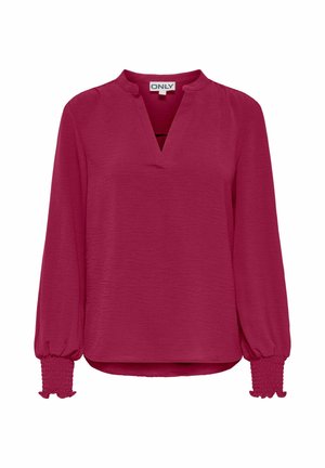 ONLY, ONLMETTE V-NECK LS SMOCK TOP NOOS WVN - Blouse - rumba red