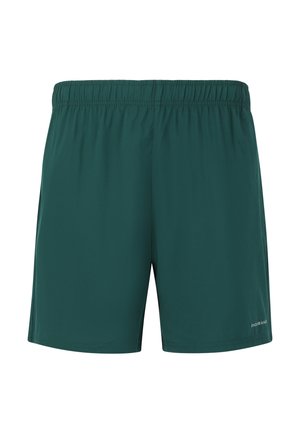 Grønne atletiske shorts med elastisk talje, letvægtsstof og en glat tekstur. Ingen lommer eller synlige mønstre. Brandlogo på siden.