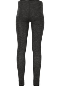 Leggings neri realizzati in un tessuto morbido e strutturato. Presentano un alto punto vita e un design aderente e liscio senza motivi visibili.