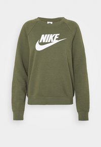 Olivgrön Nike-tröja i mjukt material, med en vit logotyp framtill, rund hals och ribbade ärmslut och nederkant.