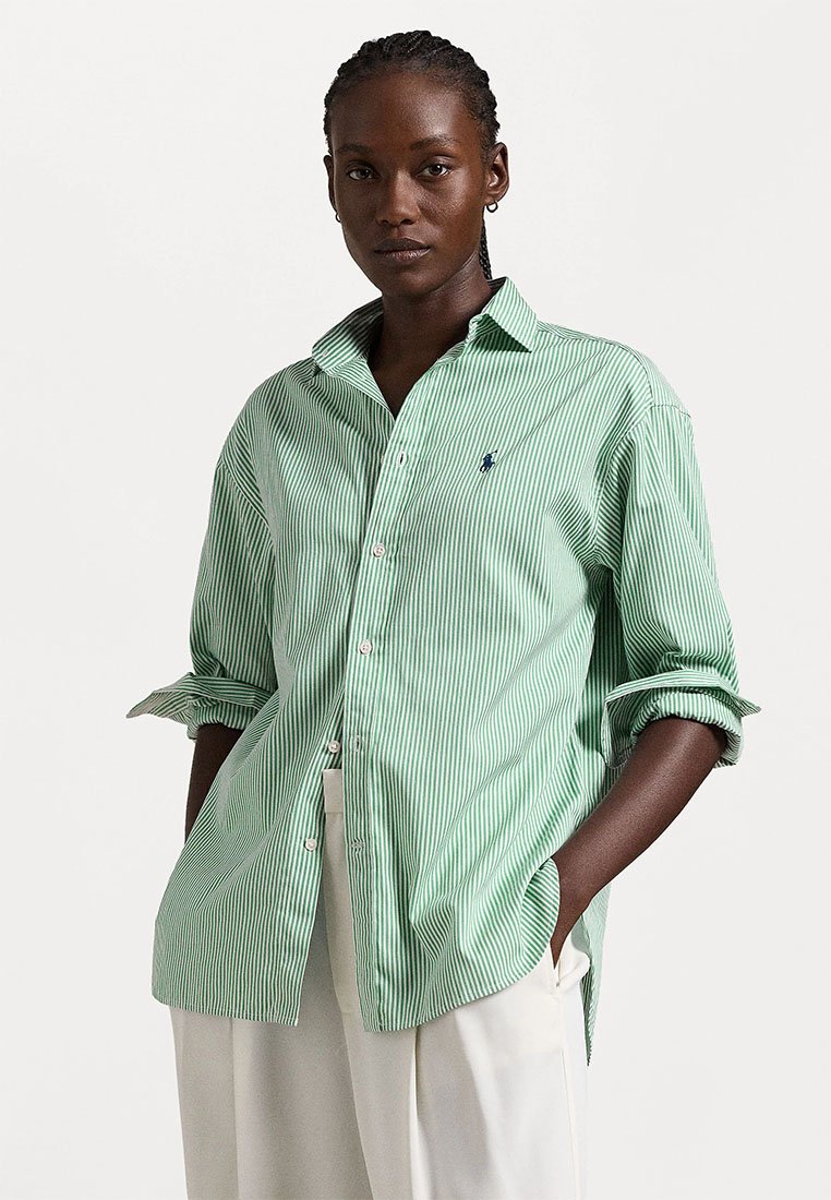 売れ筋商品|||ラルフローレン シャツ レディース トップス BUTTONED PLACKET POLO SHIRT - Button-down blouse - kayak green Buttoned-Placket Long-Sleeve Polo Shirt