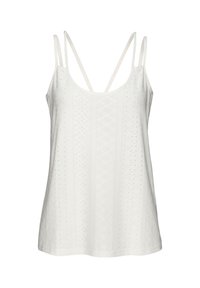 Witte halfhoge top zonder mouwen met dubbele spaghettibandjes, voorzien van textiel met geometrische perforaties, een rechte zoom en een ontspannen pasvorm.