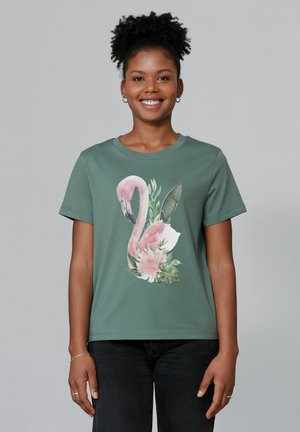 watapparel FLAMINGO MIT BLUMEN - T-Shirt print - green bay