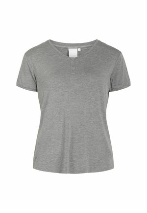 Hallide lühikeste varrukatega T-särk V-kaelusega ja kolme nööbiga suletava esiseguga. Pehme kangas siledalt tekstuuriga, millel on mugav lõige.