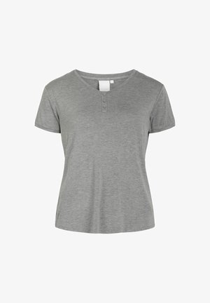 Hallide lühikeste varrukatega T-särk V-kaelusega ja kolme nööbiga suletava esiseguga. Pehme kangas siledalt tekstuuriga, millel on mugav lõige.