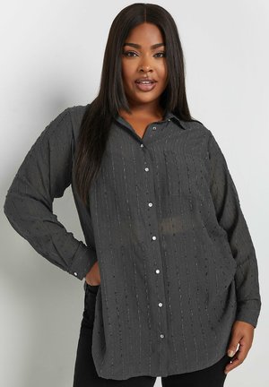 SHEER TEXTURED - Button-down blouse - grey