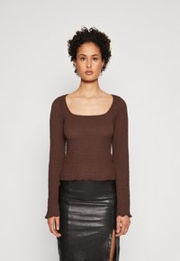 Gina Tricot - TEXTURED SQUARE NECK - Langærmet T-shirt - coffee bean Miniaturebillede 1