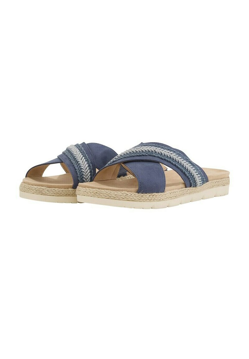 Sandales de plage navy avec des brides croisées, des accents texturés et une semelle de style espadrille. Elles possèdent un semelle intérieure rembourrée pour plus de confort.
